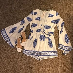 Beautiful white & blue patterned romper